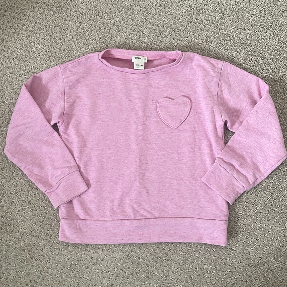 J. Crew Factory Pink Lightweight Sweatshirt with Heart Pocket (size 4-5)